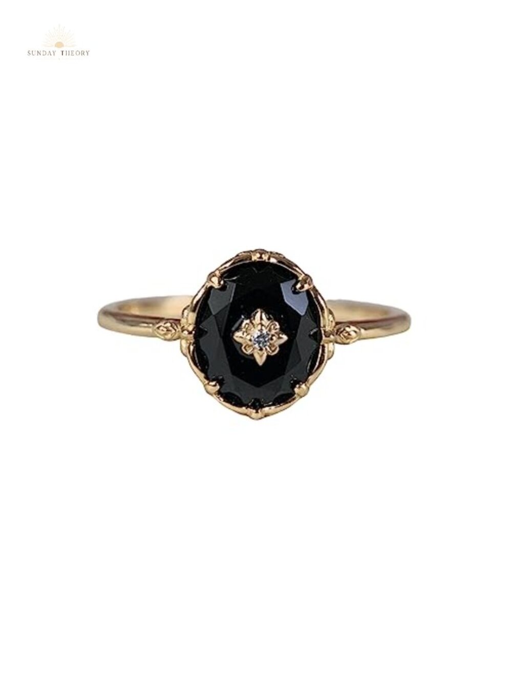 Vintage Black Onyx Engagement Ring Art Deco Solitaire Gold Plated Silver Size 5